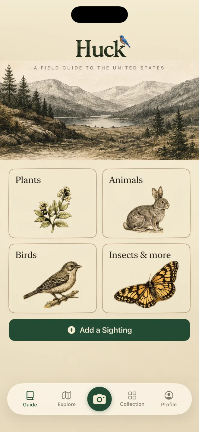 Huck app screenshot: The field guide
